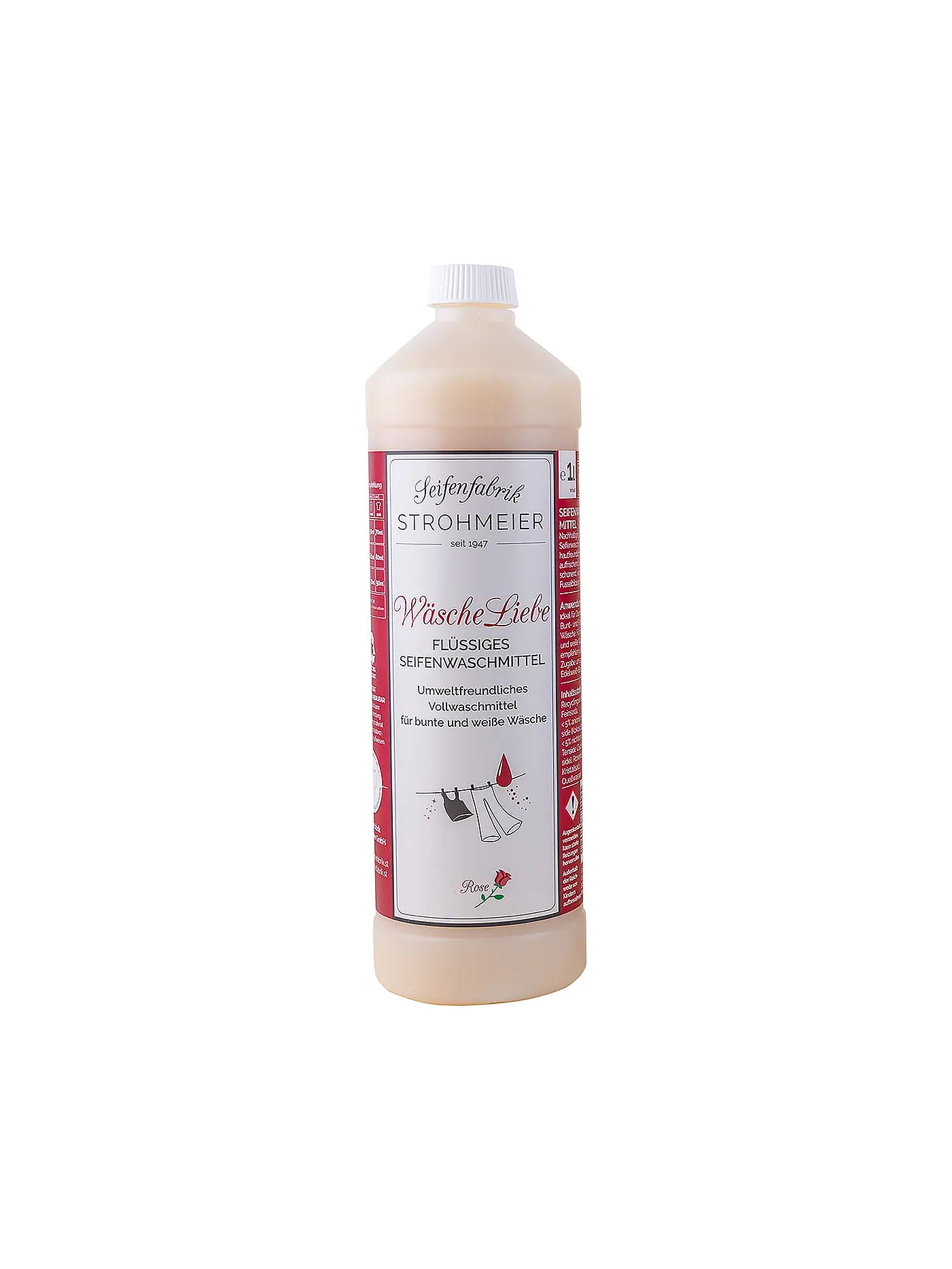 STROHMEIER | Wäscheliebe Flüssiges Seifenwaschmittel Rose 1 Liter | 